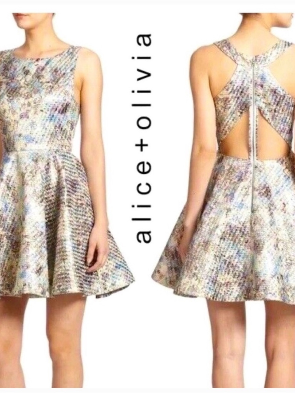 Alice + Olivia Port Floral Jacquard Metallic Mini Dress Size 4 Sleeveless